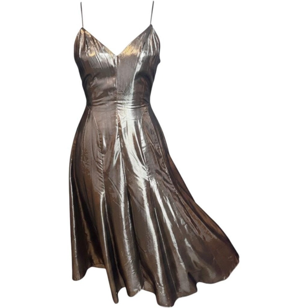 Climax David Howard Midi Dress Womens 6/8 Gold Excellent Metallic Karen Okada